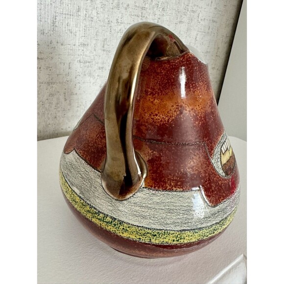 RARE VTG Eduardo Vega Vase Signed Tan Brown Abstract medium round - Picture 3 of 9